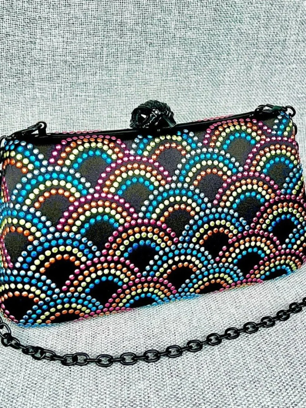 Kurt Geiger Crystal Clutch Bag Rainbow Design + Chain Shoulder Strap NWT